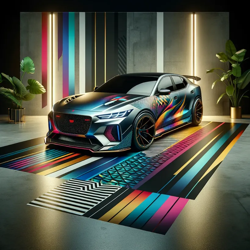 Bild, das die neuesten Trends bei Farben und Mustern für Autofolien für 2023 zeigt.